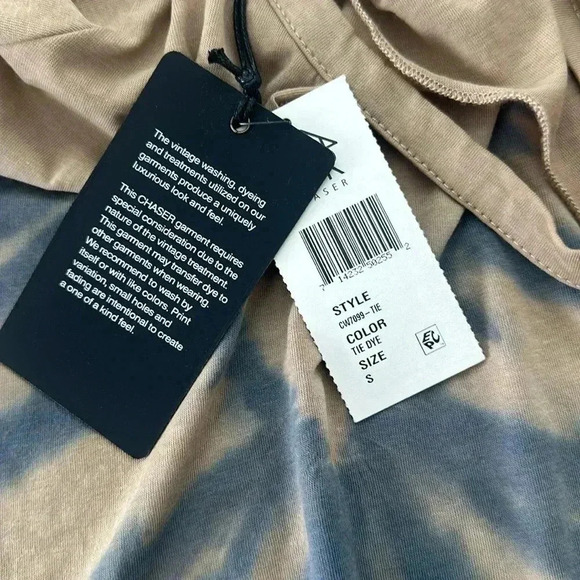NWT Chaser Cold Shoulder Top Small Tan Blue Cutouts Tie Dye Long Bell Sleeves - Picture 8 of 9